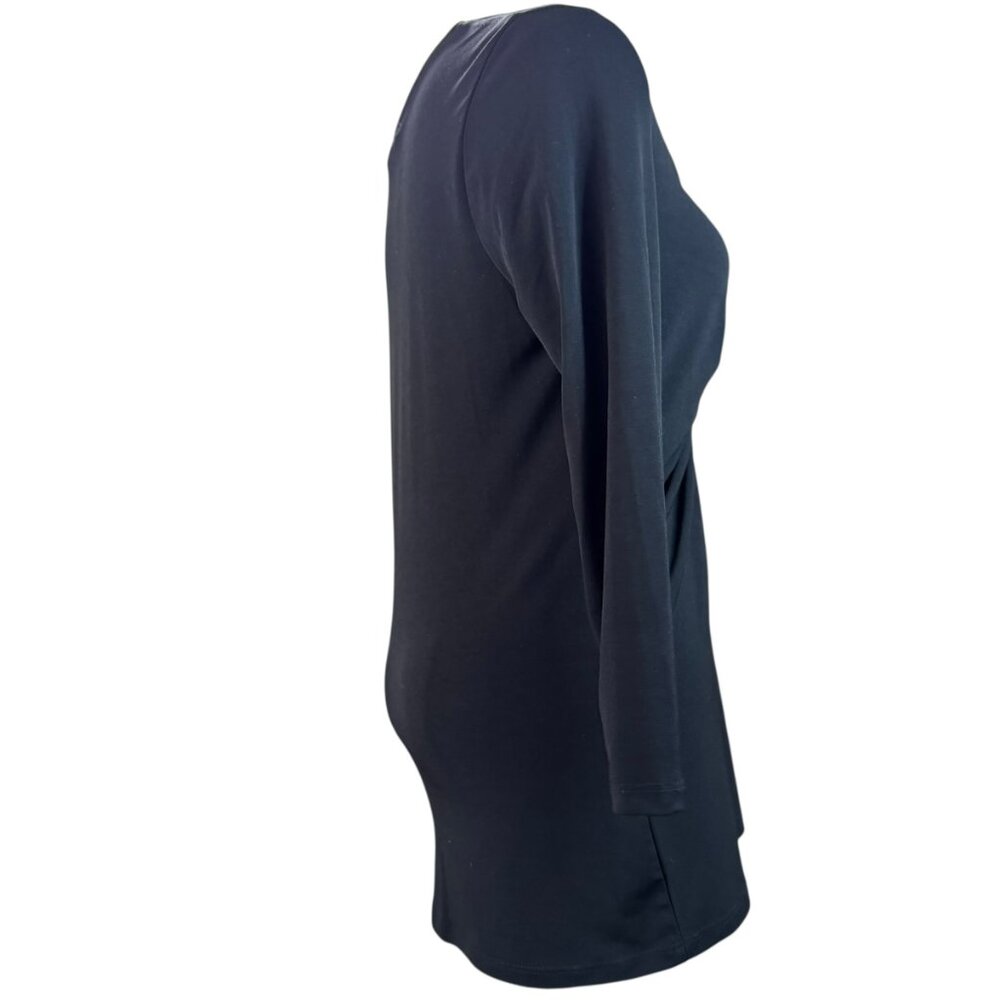 Michael Kors Black Ruched V-Neck Top Size M | Elegant Stretch Knit Long Sleeve - Picture 8 of 13